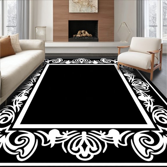 ODIKA 4'x6' Machine Washable Non-Slip Area Rug, Championship Memorabilia Entrance Pass Display High Traffic Rug, Black, 669602