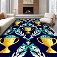 thumbnail image 1 of ODIKA 4'x6' Machine Washable Non-Slip Area Rug, Championship Trophy Emblem Sports Design High Traffic Rug with Pad, Gold, 671922, 1 of 8