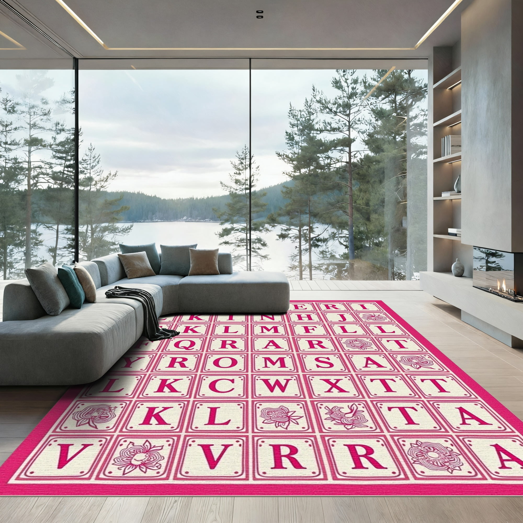 ODIKA 4x6 Machine Washable Non-Slip Area Rug, Charming ABC Mosaic with ...