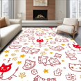 thumbnail image 1 of ODIKA 4'x6' Machine Washable Non-Slip Area Rug, Charming Cartoon Cat Parade with Floral and Accents High Traffic Rug with Pad, White, 724384, 1 of 8