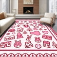 thumbnail image 1 of ODIKA 4'x6' Machine Washable Non-Slip Area Rug, Charming Winter Village with Reindeer and Cane Borders High Traffic Rug with Pad, Pink, 646221, 1 of 8