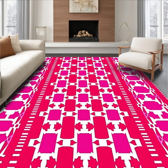 ODIKA 4'x6' Machine Washable Non-Slip Area Rug, Checkered Trellis Lattice Funky Modern Contemporary Stylish High Traffic Rug, Pink, 593884