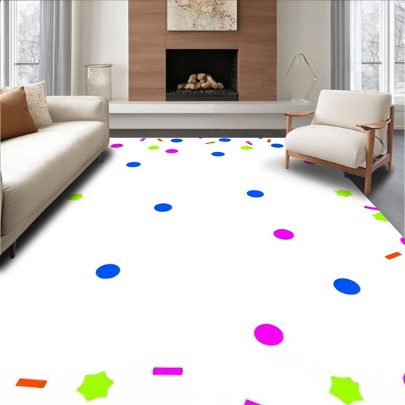 ODIKA 4'x6' Machine Washable Non-Slip Area Rug, Cheerful Confetti Explosion Door Cartoon Style High Traffic Rug, Blue, 723228