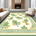 thumbnail image 1 of ODIKA 4'x6' Machine Washable Non-Slip Area Rug, Cheerful Fowl Scene Interlocking Pine Motif with Scandinavian Influence High Traffic Rug, White, 643605, 1 of 7