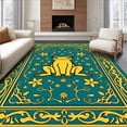 thumbnail image 1 of ODIKA 4'x6' Machine Washable Non-Slip Area Rug, Cheerful Frog and Festive Foliage Design With Ornate Detailing High Traffic Rug, Blue, 648078, 1 of 7