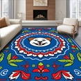 thumbnail image 1 of ODIKA 4'x6' Machine Washable Non-Slip Area Rug, Cheerful Yuletide Canine Medallion with Spiraling Pine and Holly High Traffic Rug with Pad, Blue, 647774, 1 of 8