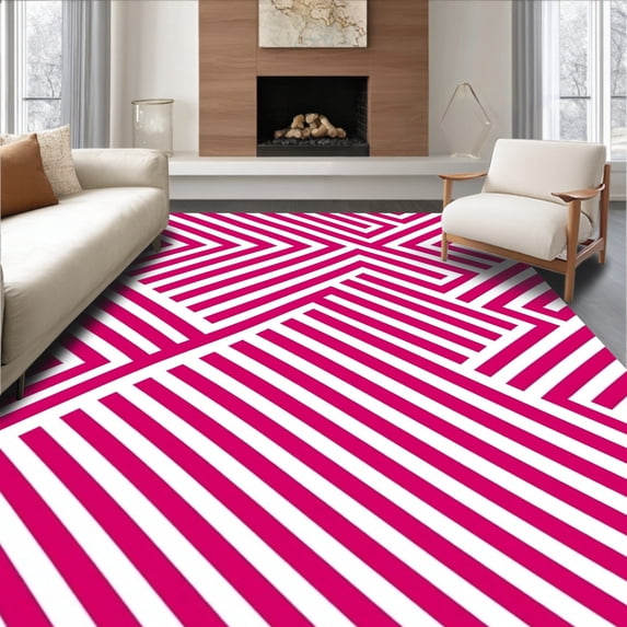 ODIKA 4'x6' Machine Washable Non-Slip Area Rug, Chevron Wave Pathway with Zigzag Motifs High Traffic Rug with Pad, Pink, 450259