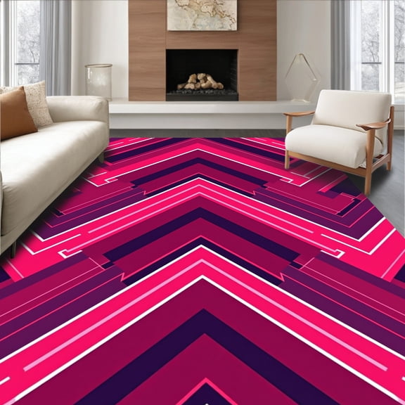 ODIKA 4'x6' Machine Washable Non-Slip Area Rug, Wave Zigzag Striped Contemporary Modern Design High Traffic Rug, Pink, 474505