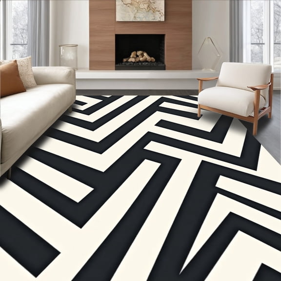 ODIKA 4'x6' Machine Washable Non-Slip Area Rug, Zigzag Reversible Welcome Doormat High Traffic Rug, Black, 546035