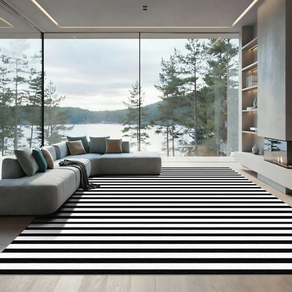 ODIKA 4'x6' Machine Washable Non-Slip Area Rug, Chic Black and Entryway Accent High Traffic Rug with Pad, Black, 890025