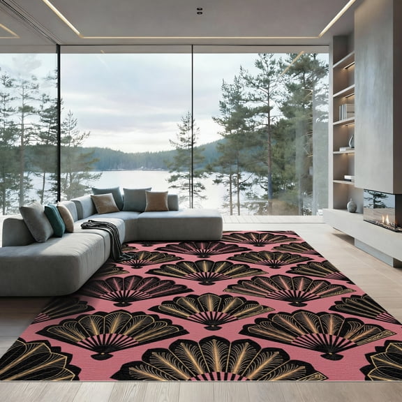 ODIKA 4x6 Machine Washable Non-Slip Area Rug, Chinoiserie Blush Pink High Traffic Rug, Pink, 979878