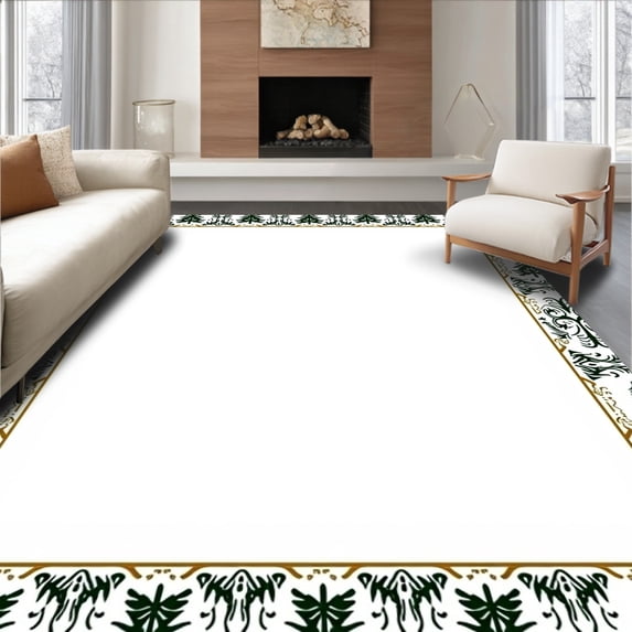 ODIKA 4'x6' Machine Washable Non-Slip Area Rug, Christmas Tree Damask with Traditional Holiday Flourishes High Traffic Rug, Green, 611573