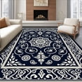 thumbnail image 1 of ODIKA 4'x6' Machine Washable Non-Slip Area Rug, Classic Damask Inspired Floral Scroll with Subtle Interlocking High Traffic Rug, Black, 438923, 1 of 7