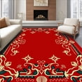 thumbnail image 1 of ODIKA 4'x6' Machine Washable Non-Slip Area Rug, Classic Holiday Scrollwork with Festive Berries and Ornate Ribbon Flourishes High Traffic Rug with Pad, Red, 611549, 1 of 8