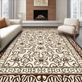 thumbnail image 1 of ODIKA 4'x6' Machine Washable Non-Slip Area Rug, Classic Interlocking Scrollwork with Earth Tone Accents High Traffic Rug with Pad, Brown, 532772, 1 of 8