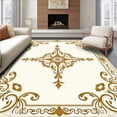 thumbnail image 1 of ODIKA 4'x6' Machine Washable Non-Slip Area Rug, Classic Medallion with Ornate Scroll and Floral Details High Traffic Rug with Pad, Gold, 522802, 1 of 8