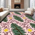 thumbnail image 1 of ODIKA 4'x6' Machine Washable Non-Slip Area Rug, Classic Nordic Pine Tree Motifs with Interlocking Starbursts and Scrollwork High Traffic Rug with Pad, Pink, 653199, 1 of 8