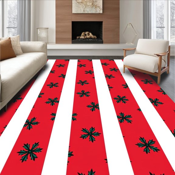 ODIKA 4'x6' Machine Washable Non-Slip Area Rug, Classic Yuletide Stripe Cane Wonderland Whimsical High Traffic Rug, Red, 638623