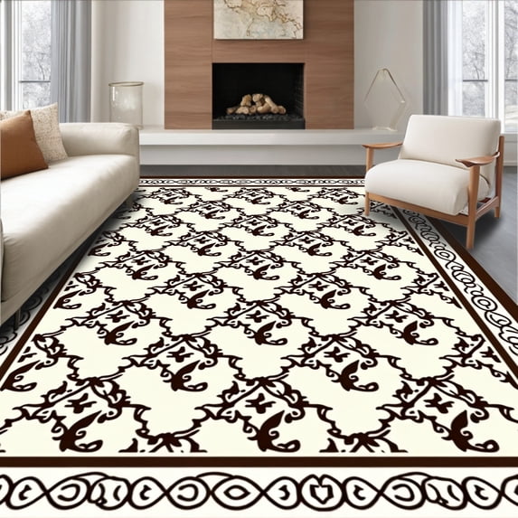 ODIKA 4'x6' Machine Washable Non-Slip Area Rug, Classical Trellis Vine Pathway Exquisite Luxury High Traffic Rug with Pad, Brown, 446851