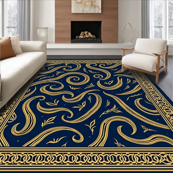 ODIKA 4'x6' Machine Washable Non-Slip Area Rug, Collegiate Banner Scroll Welcome Entrance High Traffic Rug with Pad, Blue, 676436