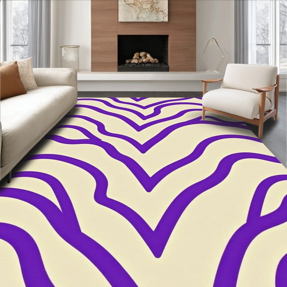 ODIKA 4'x6' Machine Washable Non-Slip Area Rug, Contemporary Waves with Subtle Ombre Effect High Traffic Rug, Purple, 661991