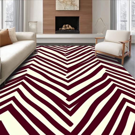 ODIKA 4'x6' Machine Washable Non-Slip Area Rug, Contemporary Interwoven With Elegant Accents High Traffic Rug, Red, 476507