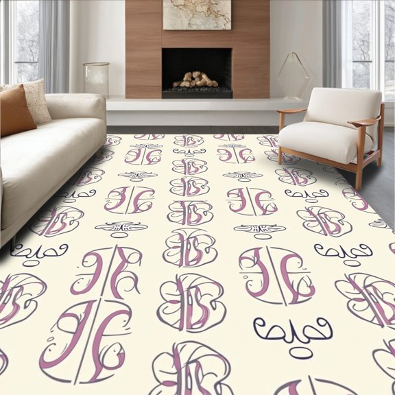 ODIKA 4'x6' Machine Washable Non-Slip Area Rug, Contemporary Scripted with Structured Row Arrangement High Traffic Rug with Pad, Beige, 689763