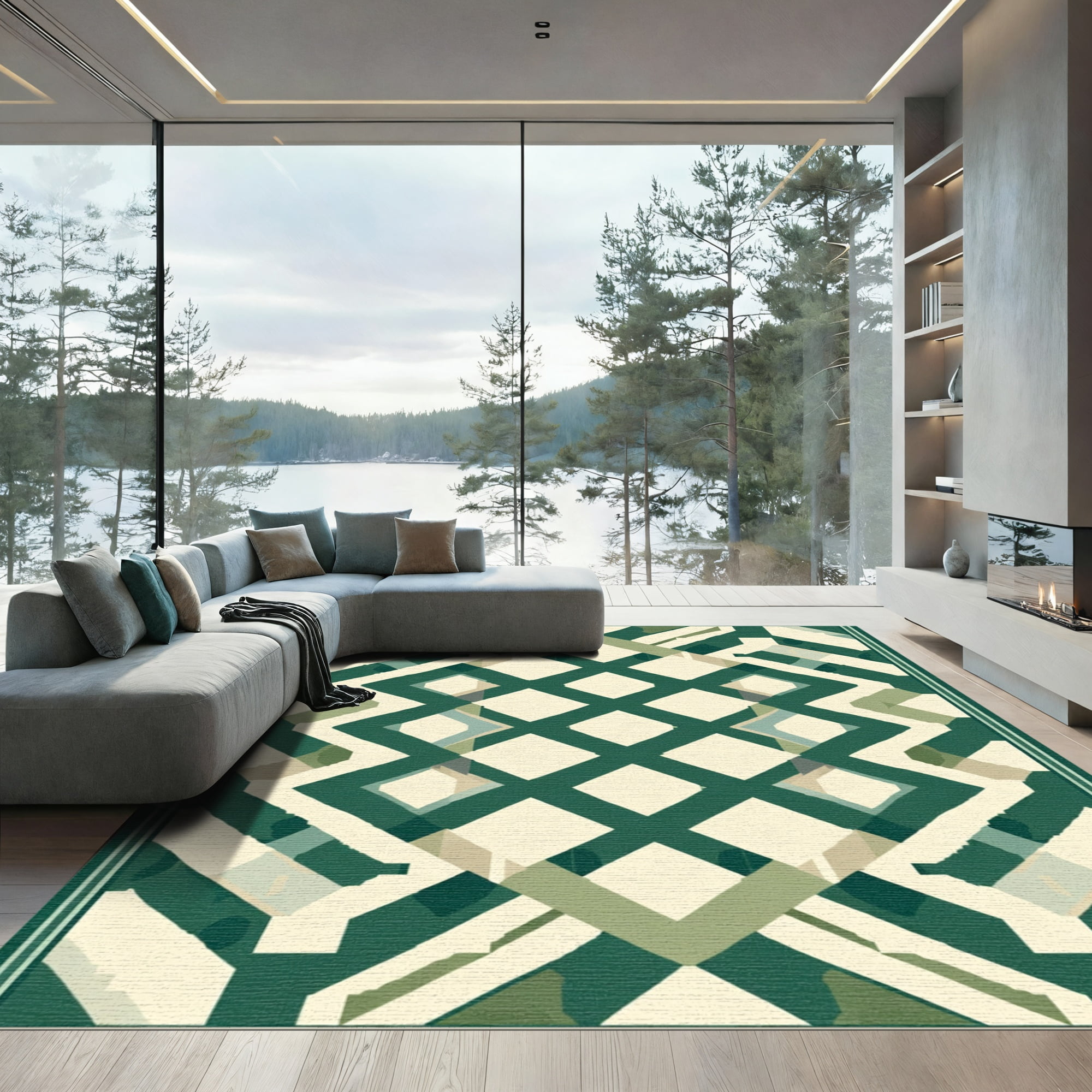 ODIKA 4x6 Machine Washable Non-Slip Area Rug, Contemporary Trellis with ...