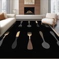 thumbnail image 1 of ODIKA 4'x6' Machine Washable Non-Slip Area Rug, Contemporary Utensil Arrangement with Fork Knife Spoon Icons High Traffic Rug with Pad, Black, 734906, 1 of 8