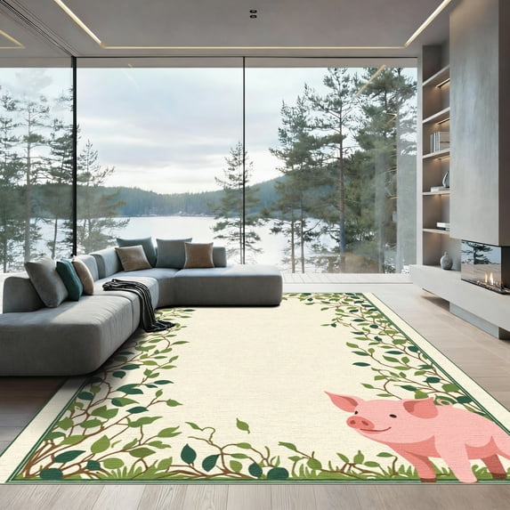 ODIKA 4'x6' Machine Washable Non-Slip Area Rug, Cottagecore Pink High Traffic Rug with Pad, Pink, 1050770