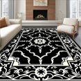 thumbnail image 1 of ODIKA 4'x6' Machine Washable Non-Slip Area Rug, Crest Inspired Design with Interlocking Lattice and Vine Motifs High Traffic Rug, Black, 665790, 1 of 7
