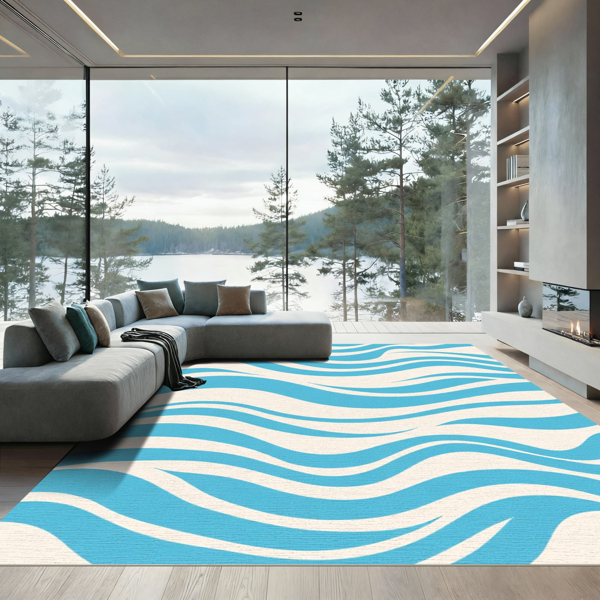 ODIKA 4x6 Machine Washable Non-Slip Area Rug, Crest Ocean Wave High ...