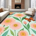 thumbnail image 1 of ODIKA 4'x6' Machine Washable Non-Slip Area Rug, Crochet Pillow Project Spring Blossom Festival with Winged Pollinators High Traffic Rug with Pad, Pink, 640473, 1 of 8