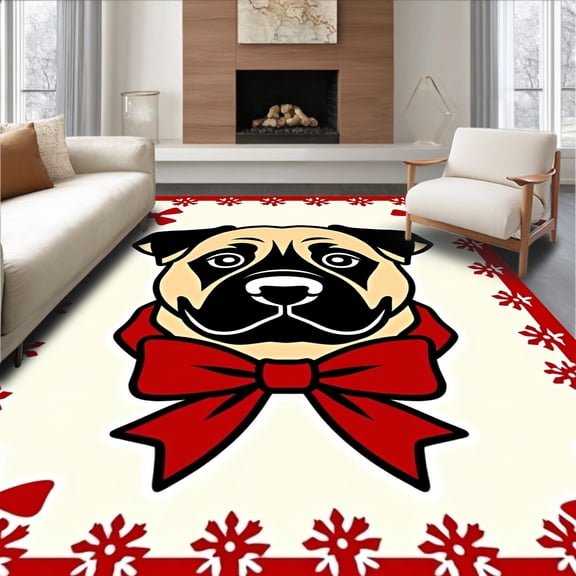 ODIKA 4x6 Machine Washable Non-Slip Area Rug, Crochet Portrait Needlework with Seasonal Ornaments High Traffic Rug, Beige, 642197