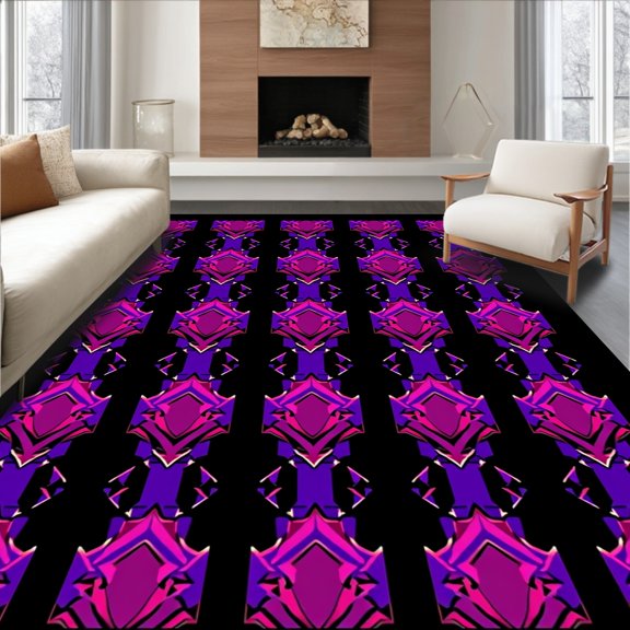 ODIKA 4'x6' Machine Washable Non-Slip Area Rug, Crystalline Faceted Surface with Prismatic Angular High Traffic Rug, Pink, 562670