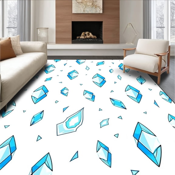 ODIKA 4'x6' Machine Washable Non-Slip Area Rug, Crystalline Formation Mineral Inspired Decorative Floor Art High Traffic Rug, White, 664247