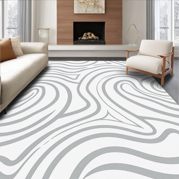 ODIKA 4'x6' Machine Washable Non-Slip Area Rug, Curly Fleece Wave Ripple Decorative Floor High Traffic Rug, Gray, 615771