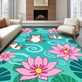thumbnail image 1 of ODIKA 4'x6' Machine Washable Non-Slip Area Rug, Cute Otter Family Hooked Motif with Floating Lotus and Water Ripple Design High Traffic Rug with Pad, Teal, 726921, 1 of 8