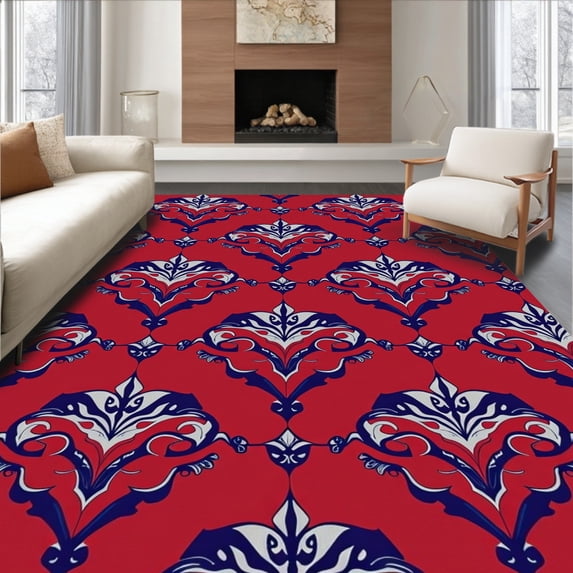 ODIKA 4'x6' Machine Washable Non-Slip Area Rug, Damask Luxurious Sophisticated Adornment High Traffic Rug with Pad, Red, 583655