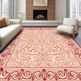 thumbnail image 1 of ODIKA 4'x6' Machine Washable Non-Slip Area Rug, Damask Scrollwork Faded Design with Elegant Botanical High Traffic Rug with Pad, Red, 541947, 1 of 8
