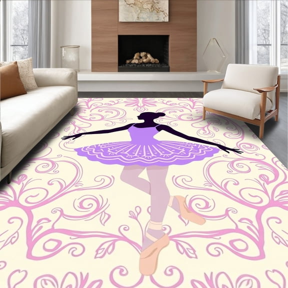 ODIKA 4'x6' Machine Washable Non-Slip Area Rug, Dancing Ballerina Latch Hook Project Kit High Traffic Rug, Pink, 645859
