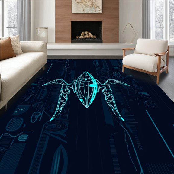 ODIKA 4x6 Machine Washable Non-Slip Area Rug, Deep Sea Exploration Submarine Adventure Journey Discovery High Traffic Rug with Pad, Blue, 712646