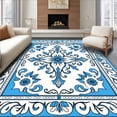 thumbnail image 1 of ODIKA 4'x6' Machine Washable Non-Slip Area Rug, Delicate Medallion Design Featuring Curves and Interlaced Floral High Traffic Rug, Blue, 444954, 1 of 7