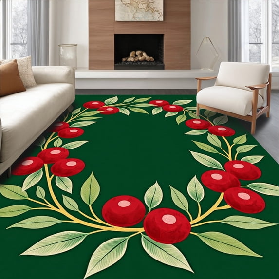ODIKA 4'x6' Machine Washable Non-Slip Area Rug, Deluxe Berry Welcoming Entryway Statement High Traffic Rug with Pad, Red, 626238