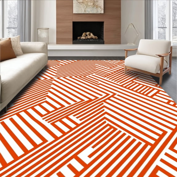 ODIKA 4'x6' Machine Washable Non-Slip Area Rug, Diagonal Striped Entry with Bold Contrast Design High Traffic Rug, Orange, 546613