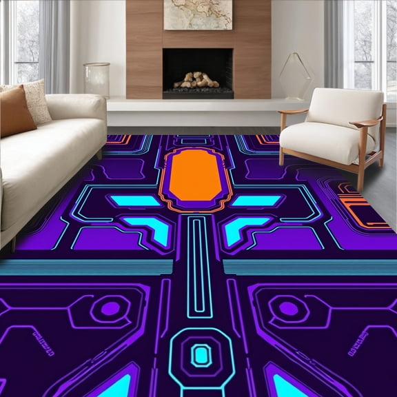 ODIKA 4'x6' Machine Washable Non-Slip Area Rug, Directional Keypad Strategy Expert Tactical Surface High Traffic Rug, Purple, 459219