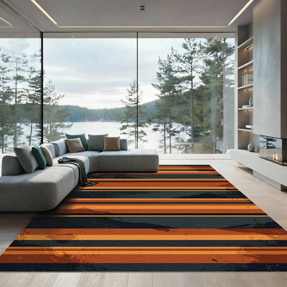 ODIKA 4'x6' Machine Washable Non-Slip Area Rug, Distressed Burnt Orange High Traffic Rug, Orange, 1017535
