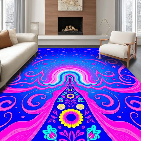 ODIKA 4x6 Machine Washable Non-Slip Area Rug, Dreamy Celestial Pathway Magical Starlight Fantasy High Traffic Rug, Blue, 576961