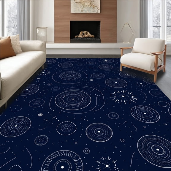 ODIKA 4'x6' Machine Washable Non-Slip Area Rug, Dreamy Constellation Tatami Playmat With Starry Night High Traffic Rug, Blue, 477192