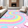 thumbnail image 1 of ODIKA 4'x6' Machine Washable Non-Slip Area Rug, Dreamy Pathway with Smiling Clouds and Twinkling Stars High Traffic Rug with Pad, Pink, 725721, 1 of 8